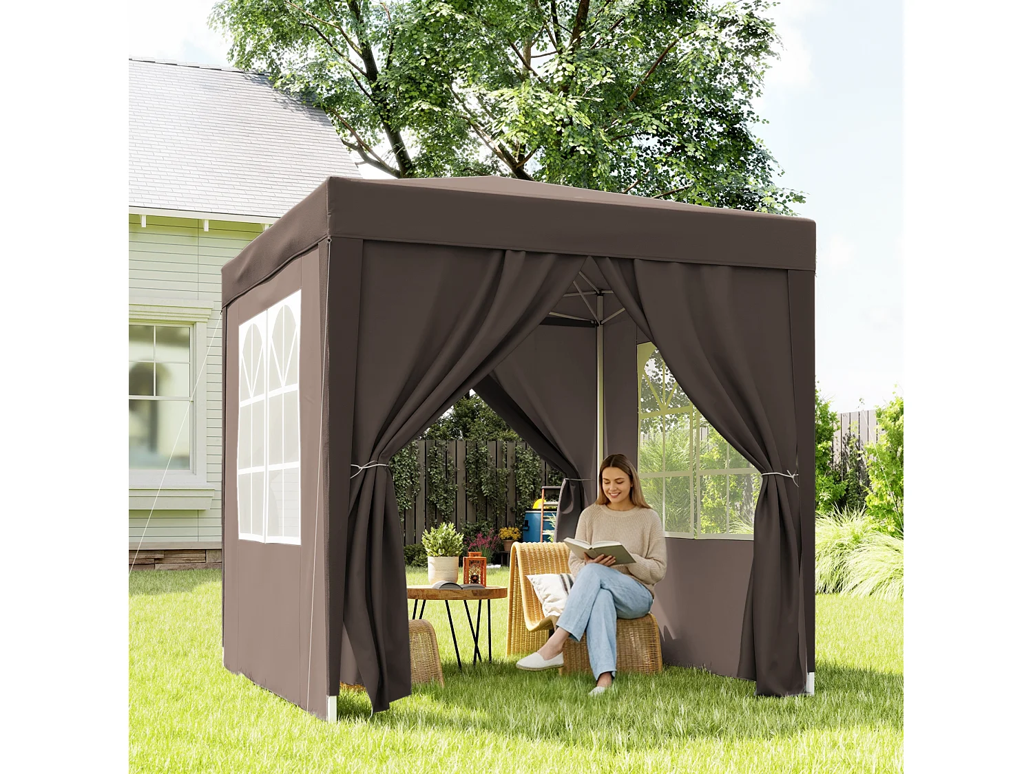 Gazebo da giardino 2x2 m in metallo e tessuto oxford marrone