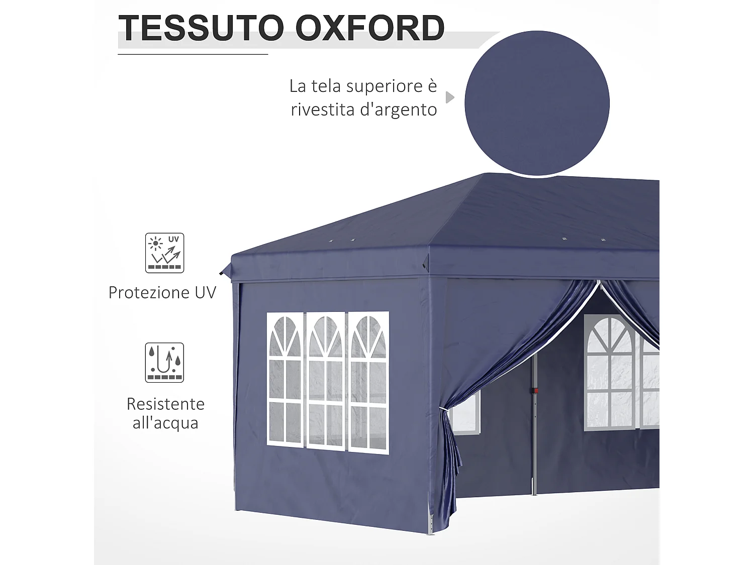 Gazebo pieghevole 6x3 m con 6 pannelli e finestre blu