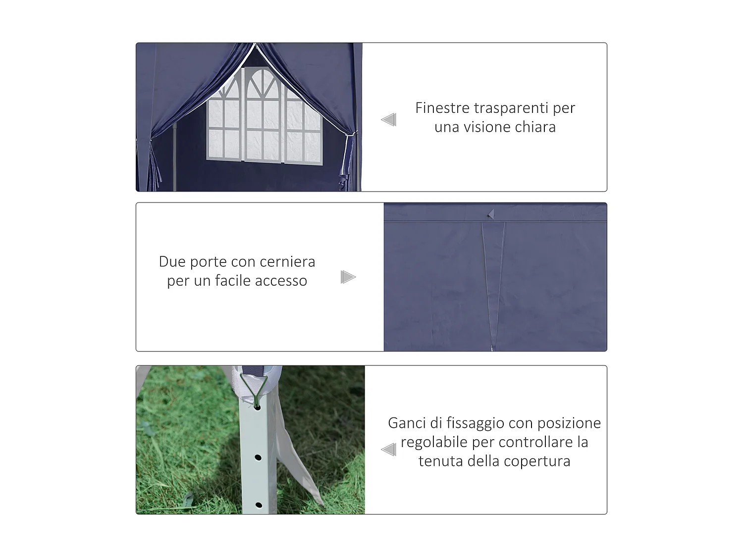 Gazebo pieghevole 6x3 m con 6 pannelli e finestre blu