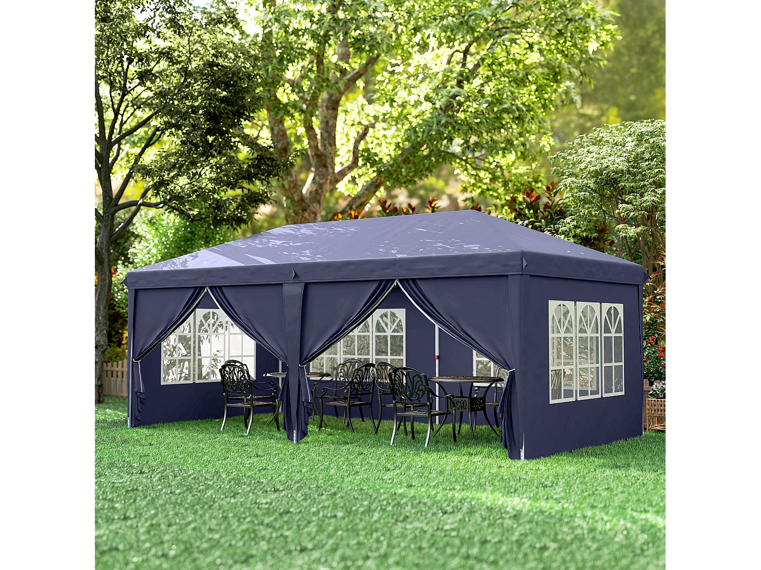Gazebo pieghevole 6x3 m con 6 pannelli e finestre blu