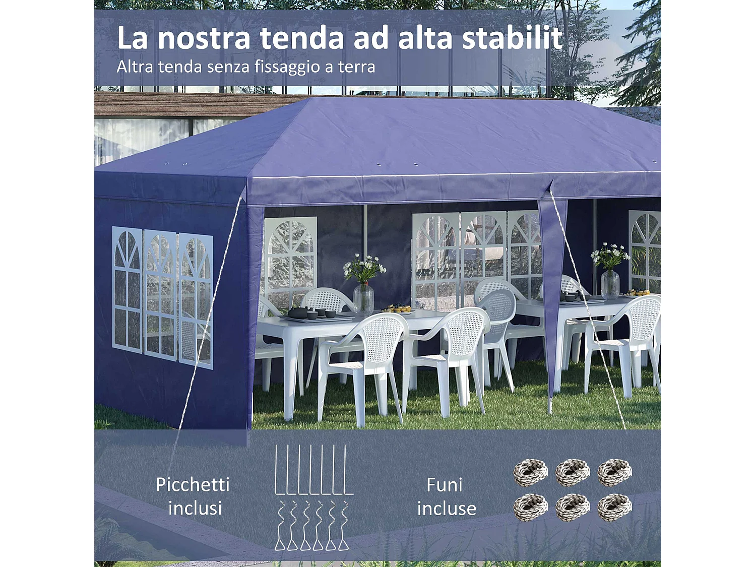 Gazebo da giardino 6x3 m con altezza regolabile blu
