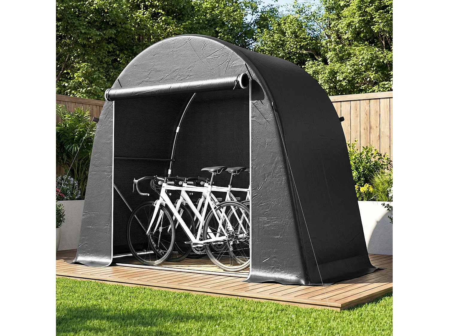 Tenda garage per biciclette e attrezzi con ingresso a zip grigio scuro