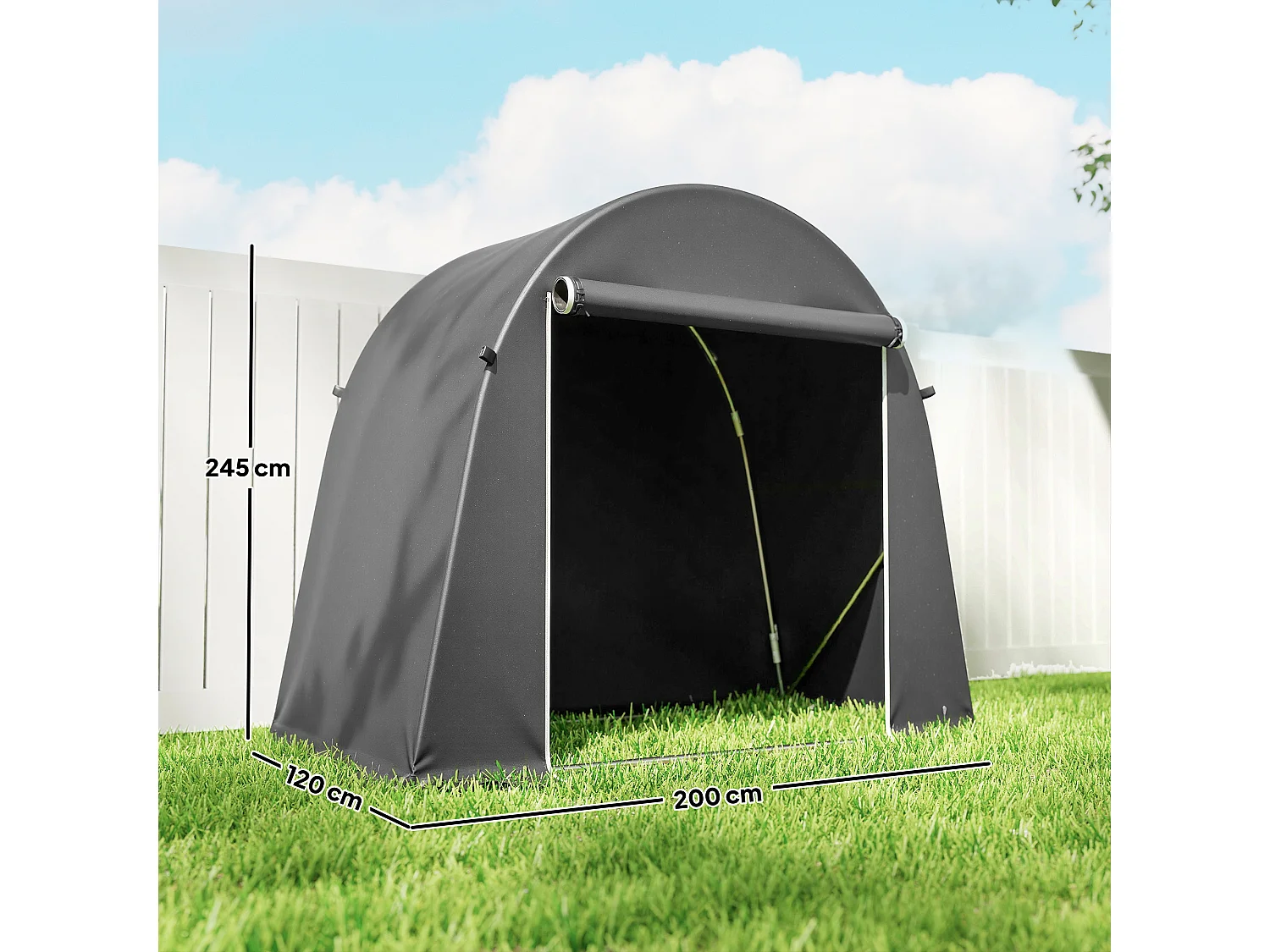 Tenda garage per biciclette e attrezzi con ingresso a zip grigio scuro