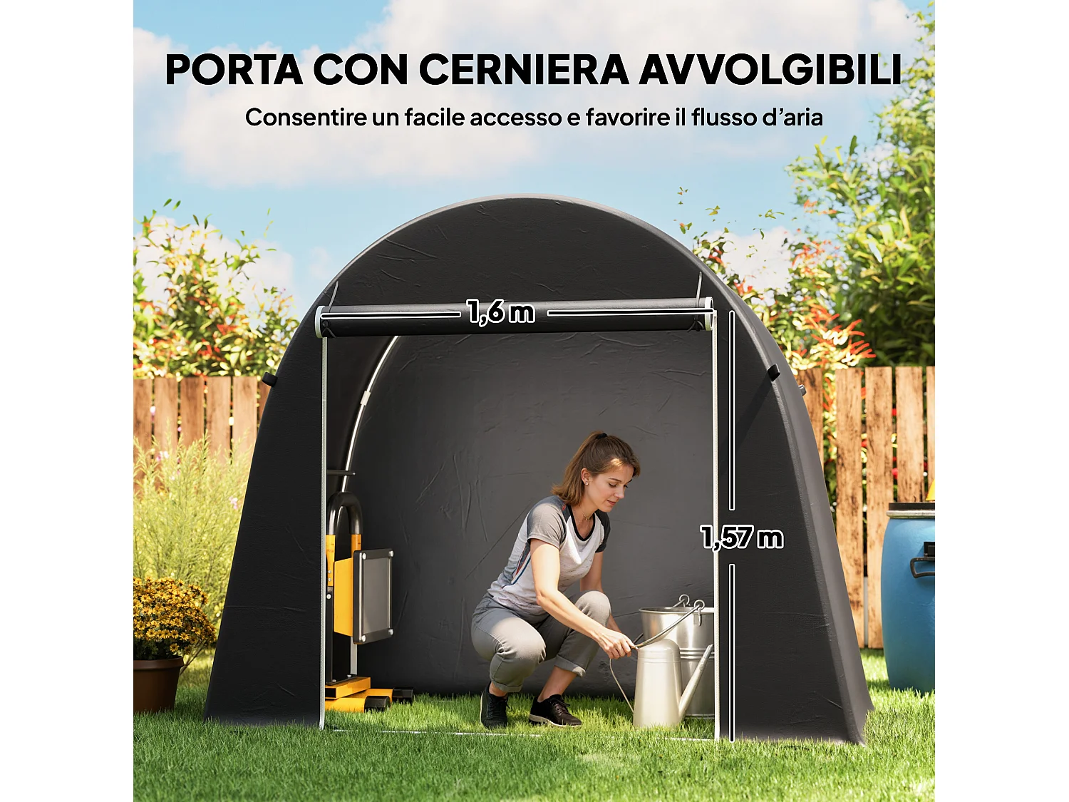 Tenda garage per biciclette e attrezzi con ingresso a zip grigio scuro