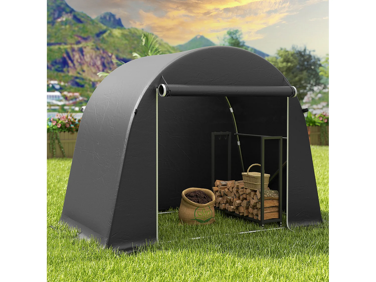 Tenda garage per biciclette e attrezzi con ingresso a zip grigio scuro