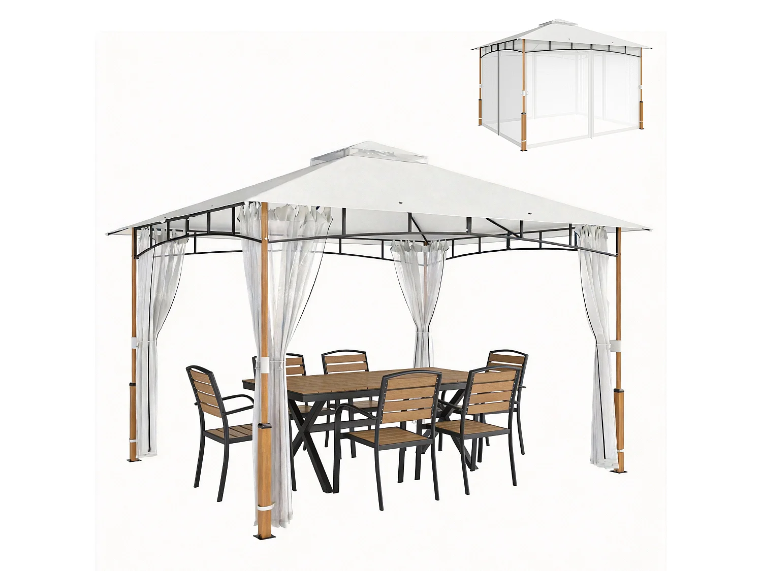 Gazebo da giardino tetto doppio struttura acciaio crema