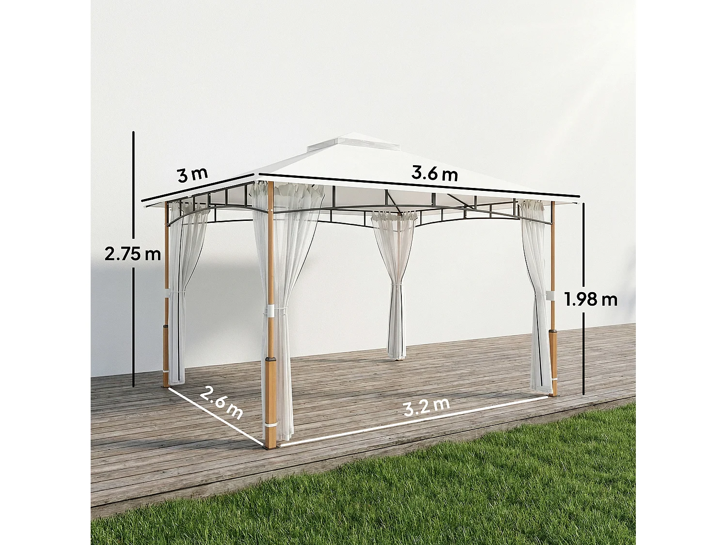 Gazebo da giardino tetto doppio struttura acciaio crema