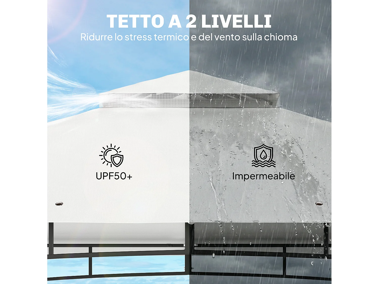 Gazebo da giardino tetto doppio struttura acciaio crema