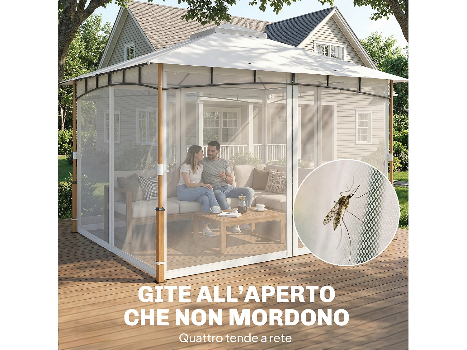 Gazebo da giardino tetto doppio struttura acciaio crema