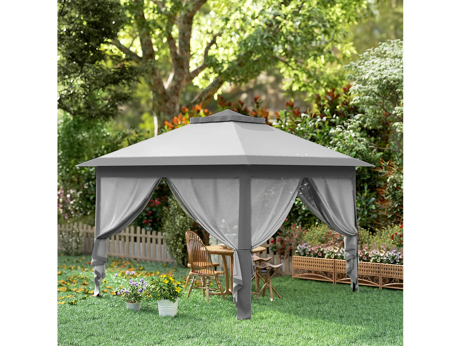 Gazebo da esterno regolabile in altezza con zanzariere grigio