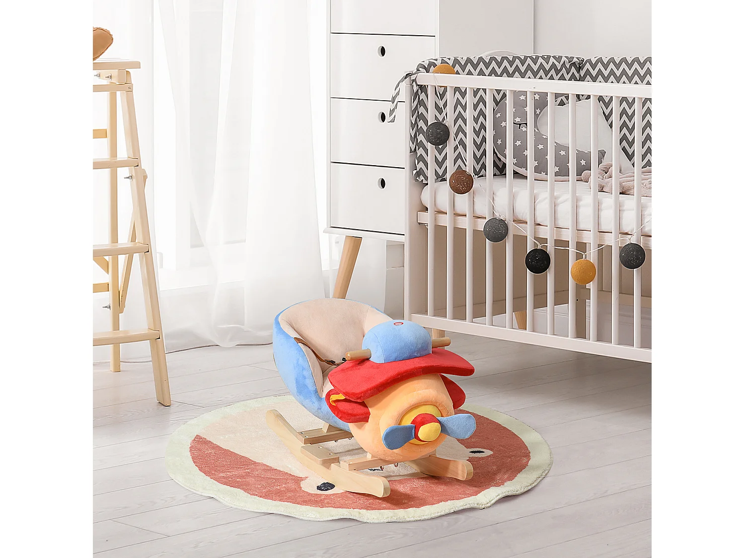Dondolo a forma di Aeroplano per Bambini con Musica Legno Alamo