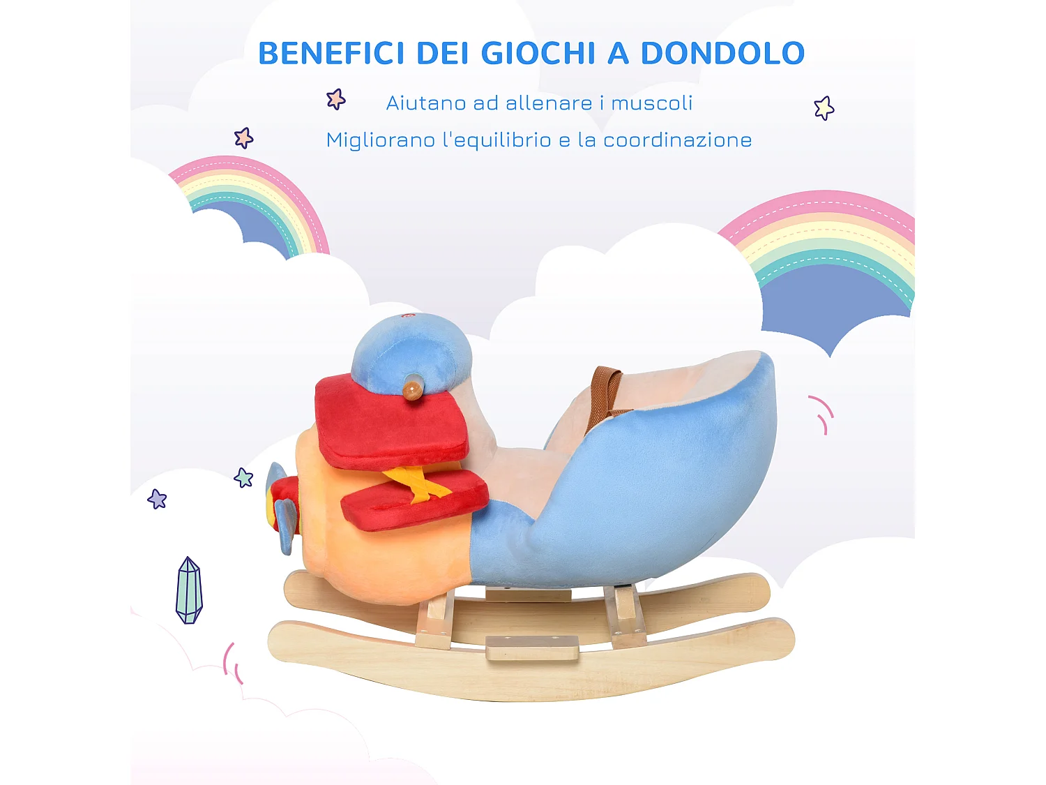 Dondolo a forma di Aeroplano per Bambini con Musica Legno Alamo