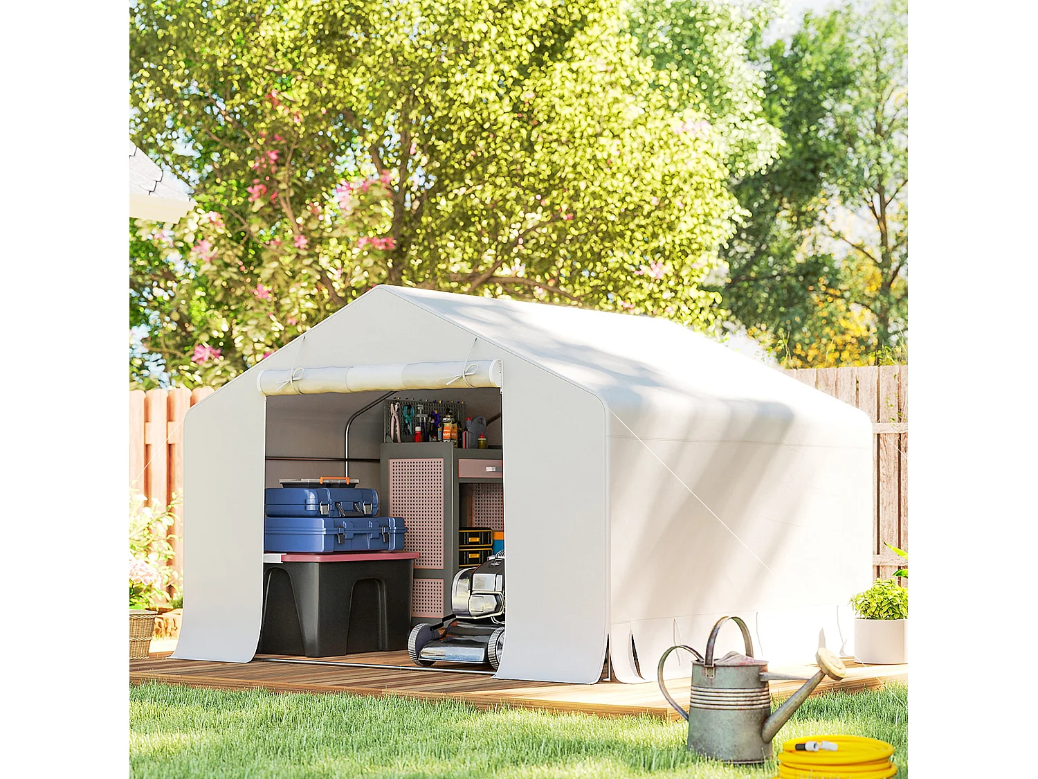 Capanno da giardino per attrezzi e tenda garage impermeabile bianco