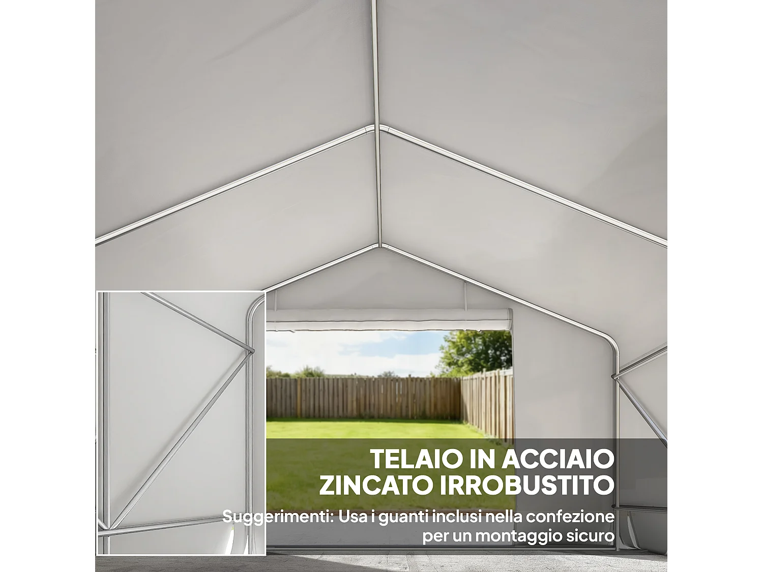 Capanno da giardino per attrezzi e tenda garage impermeabile bianco