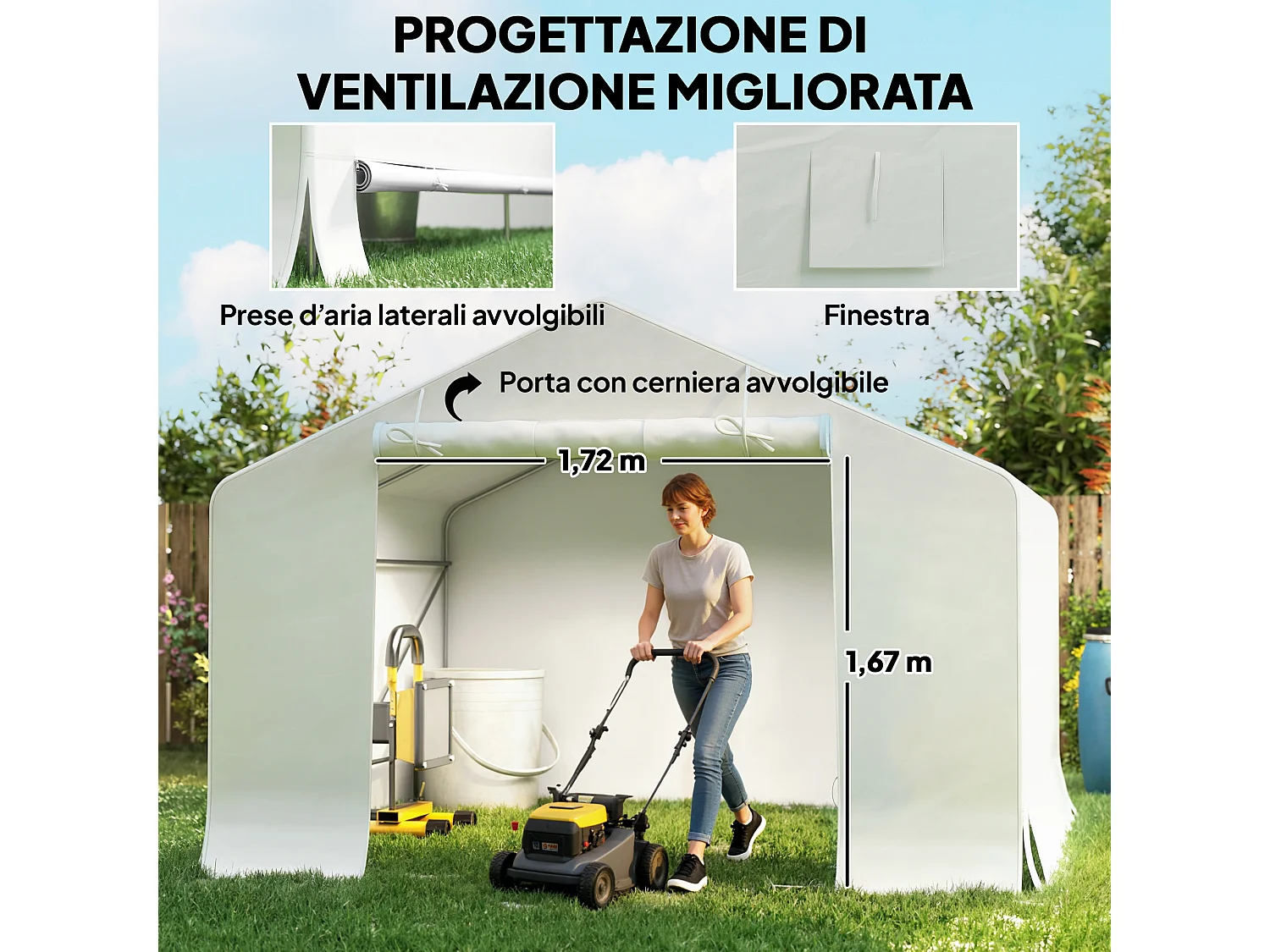 Capanno da giardino per attrezzi e tenda garage impermeabile bianco