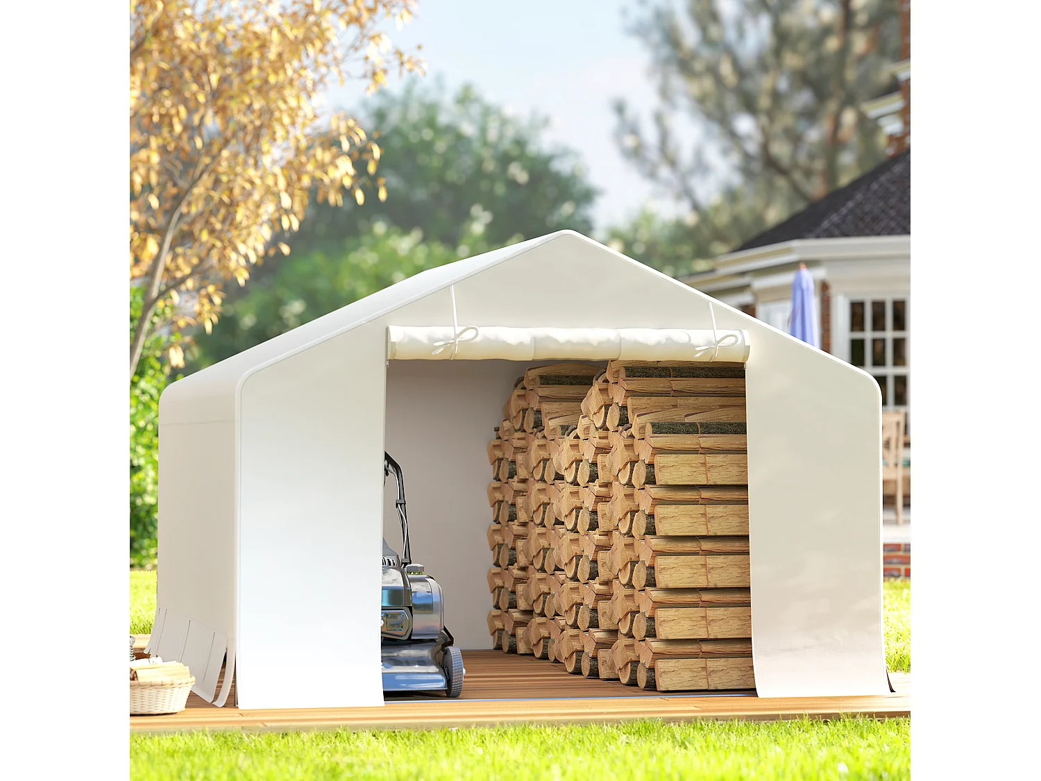 Capanno da giardino per attrezzi e tenda garage impermeabile bianco