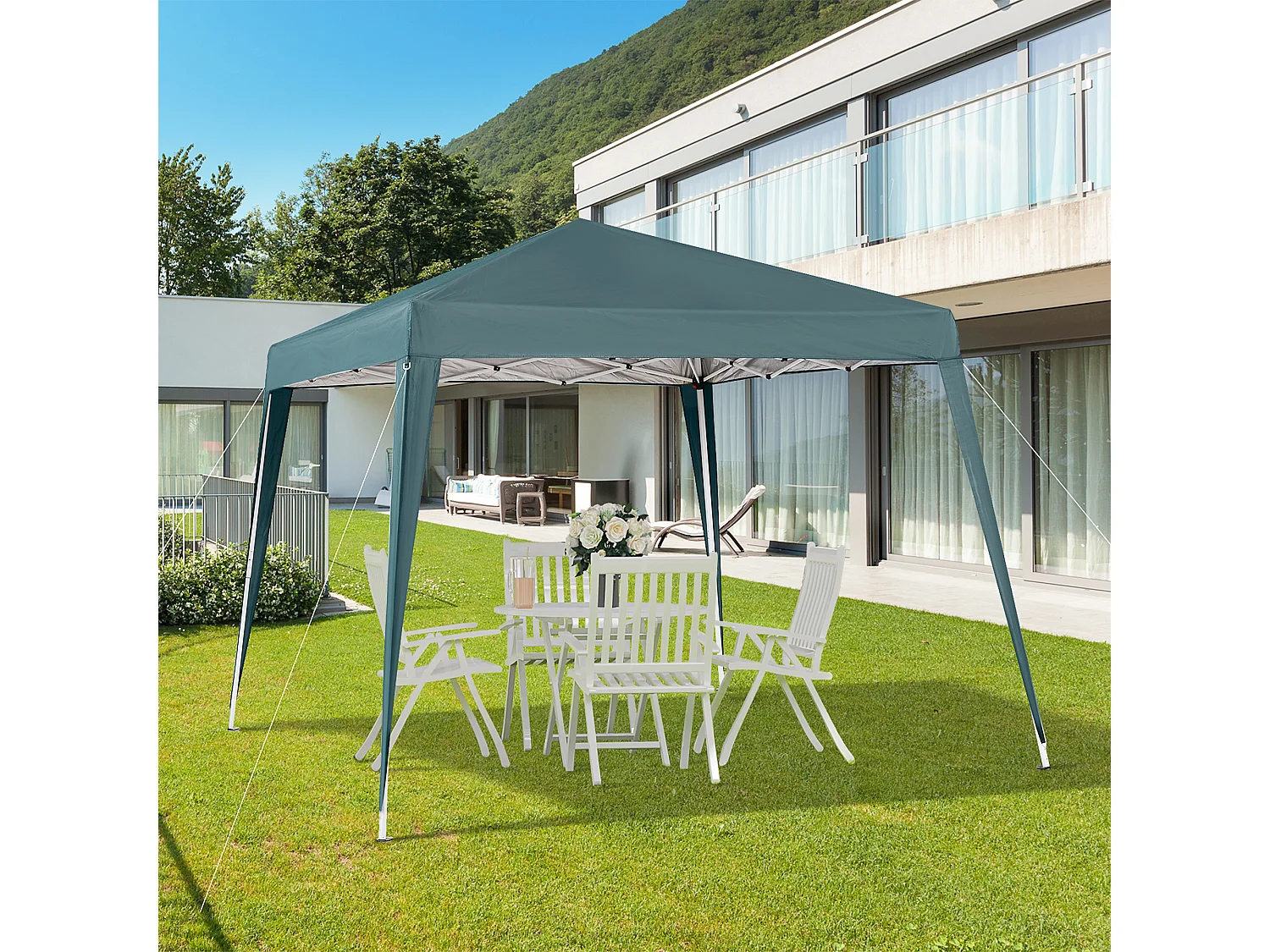 Gazebo pieghevole da giardino 2.4x2.4 m acciaio e poliestere