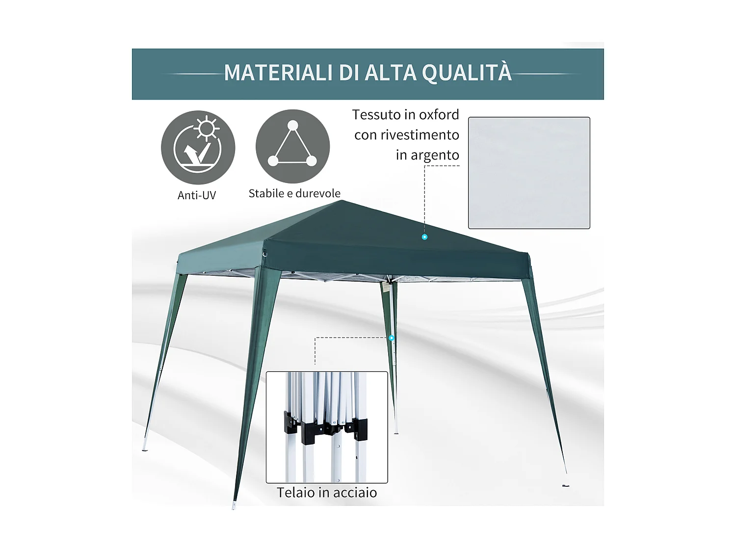Gazebo pieghevole da giardino 2.4x2.4 m acciaio e poliestere
