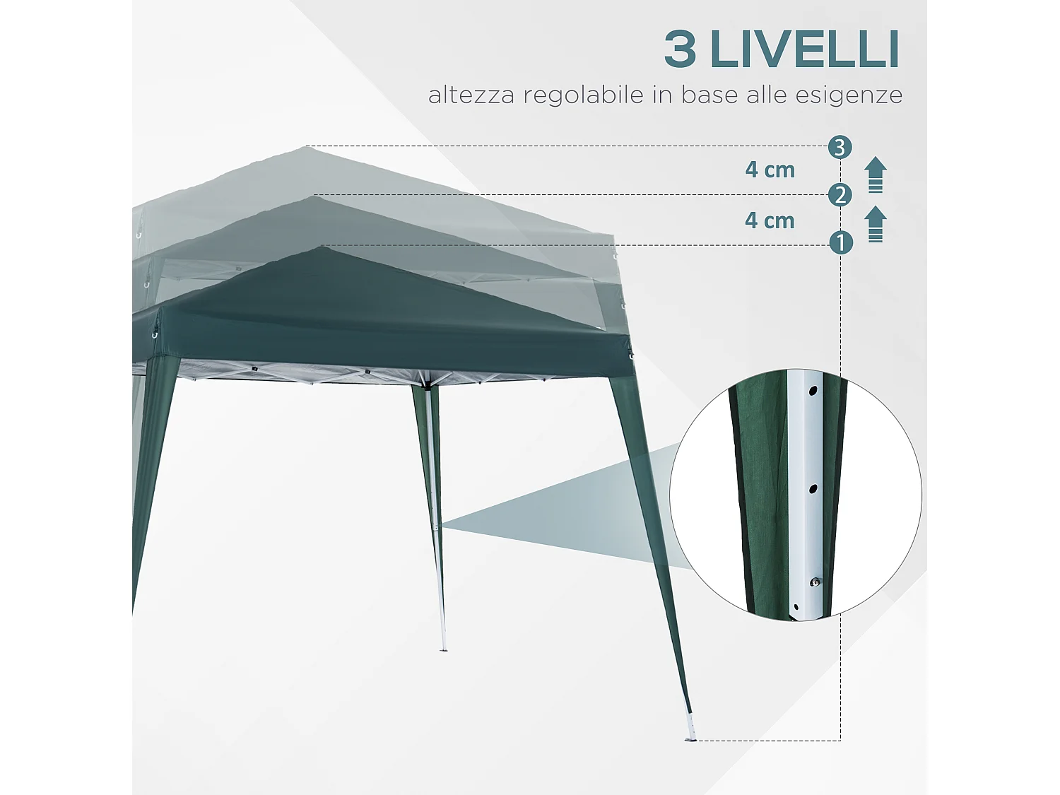 Gazebo pieghevole da giardino 2.4x2.4 m acciaio e poliestere