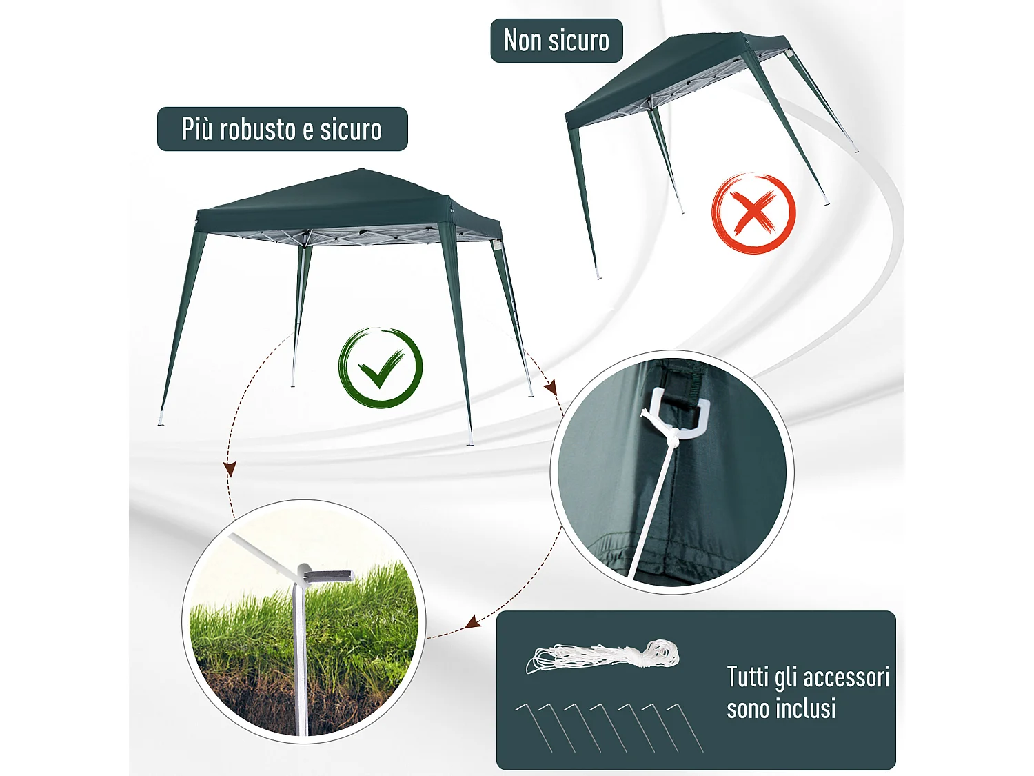 Gazebo pieghevole da giardino 2.4x2.4 m acciaio e poliestere