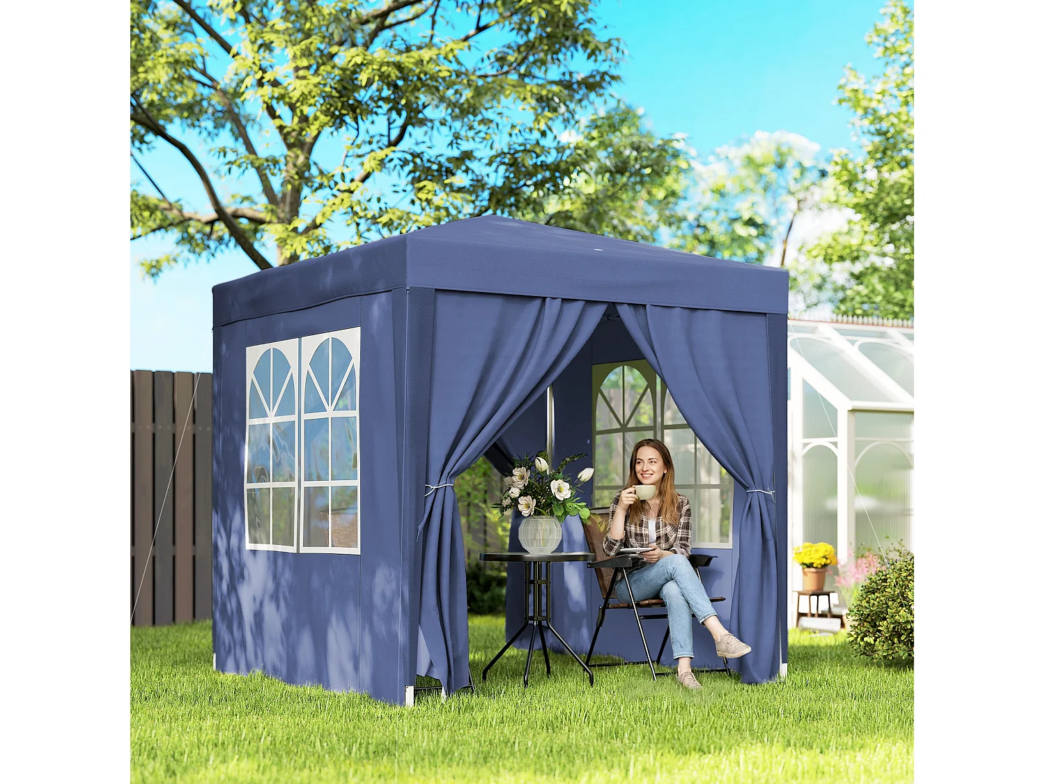 Gazebo pieghevole pop up 2x2 m con 4 pareti rimovibili blu