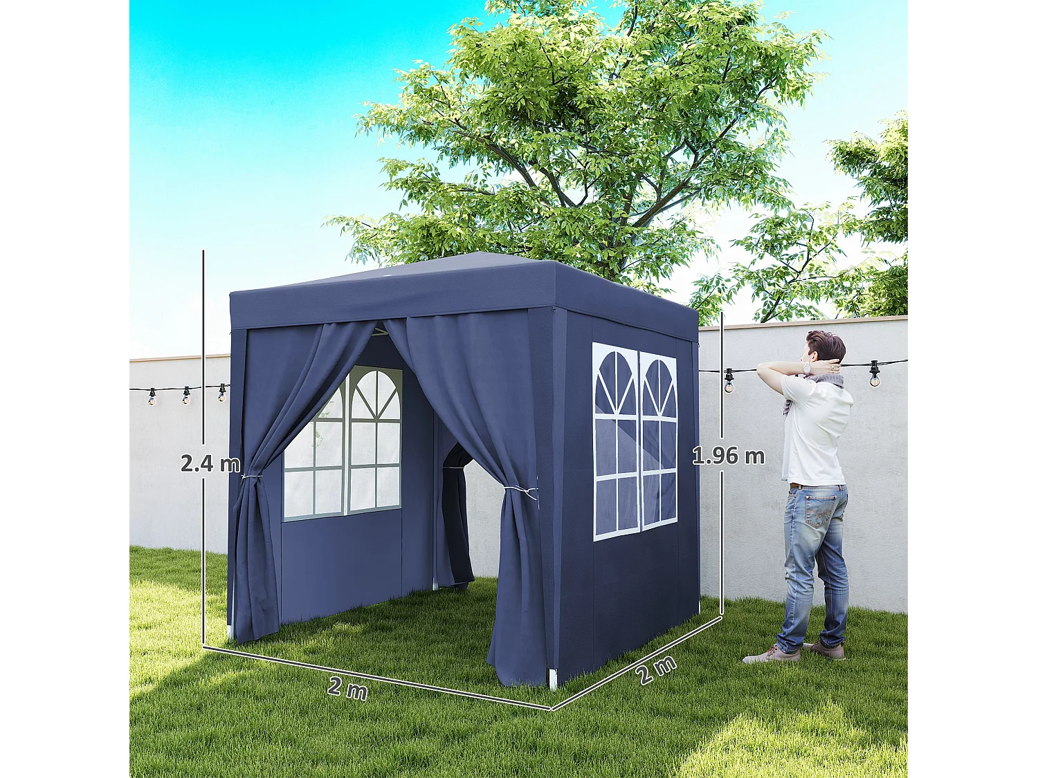 Gazebo pieghevole pop up 2x2 m con 4 pareti rimovibili blu