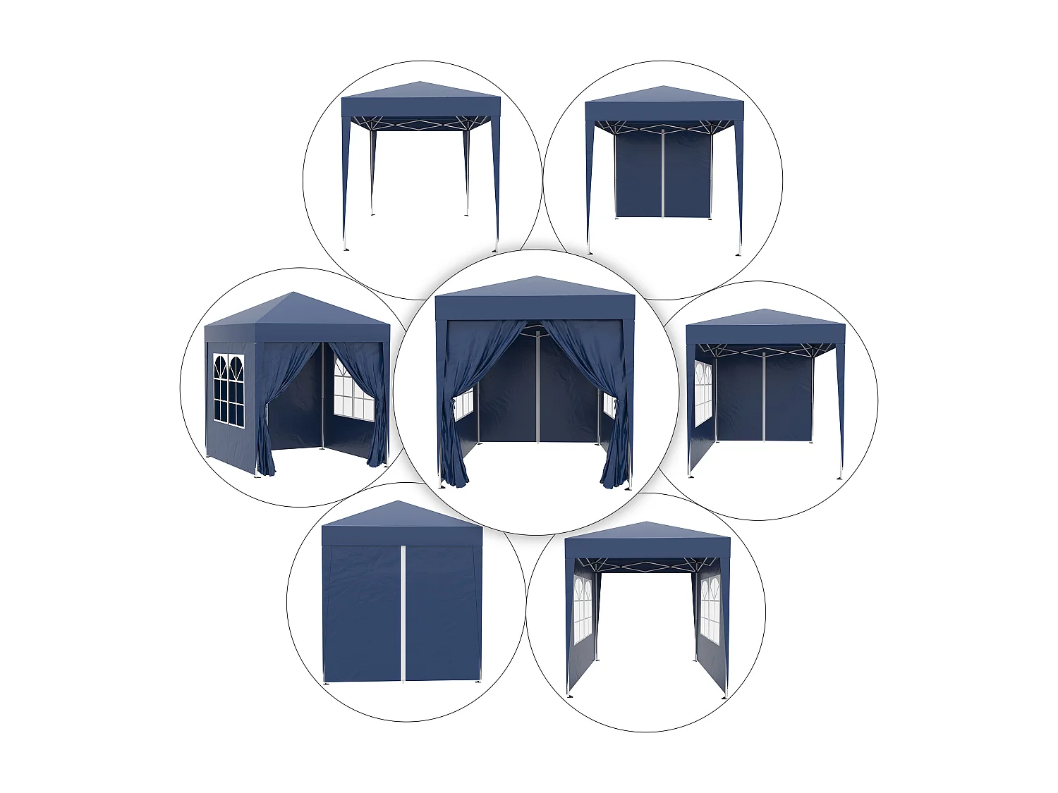 Gazebo pieghevole pop up 2x2 m con 4 pareti rimovibili blu