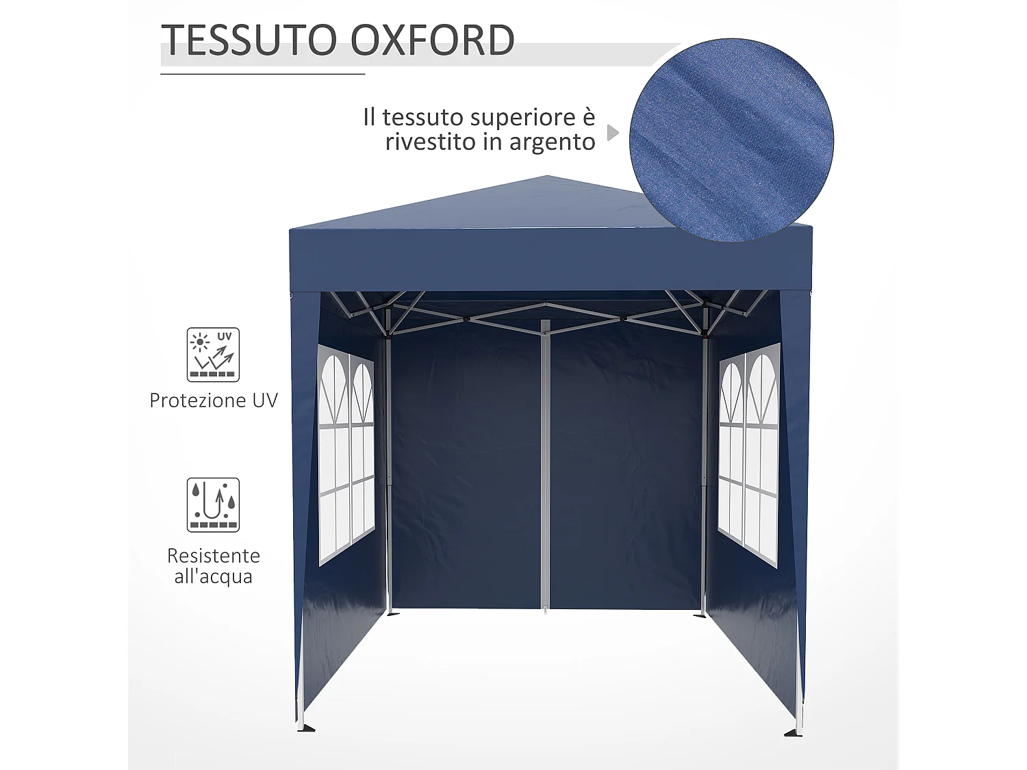 Gazebo pieghevole pop up 2x2 m con 4 pareti rimovibili blu