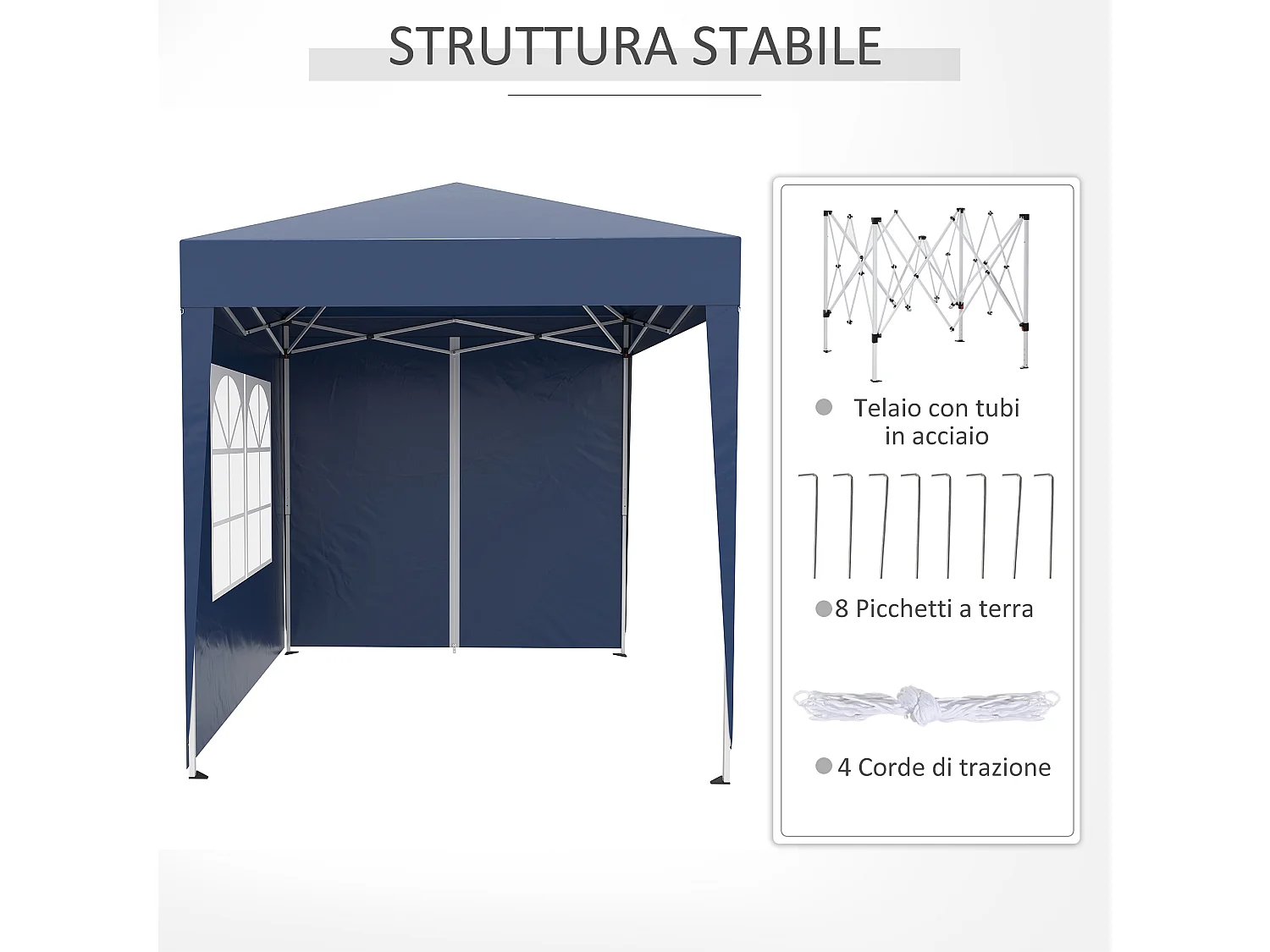 Gazebo pieghevole pop up 2x2 m con 4 pareti rimovibili blu