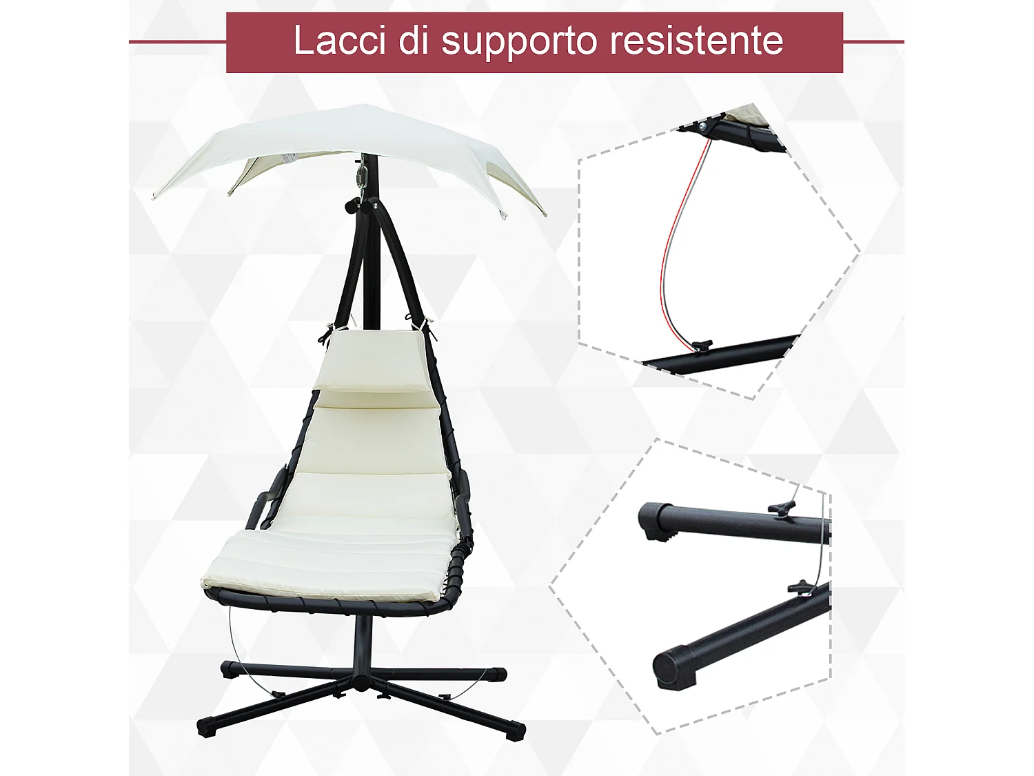 Sdraio Sospesa da Giardino Lettino Sospeso con Tettuccio Crema