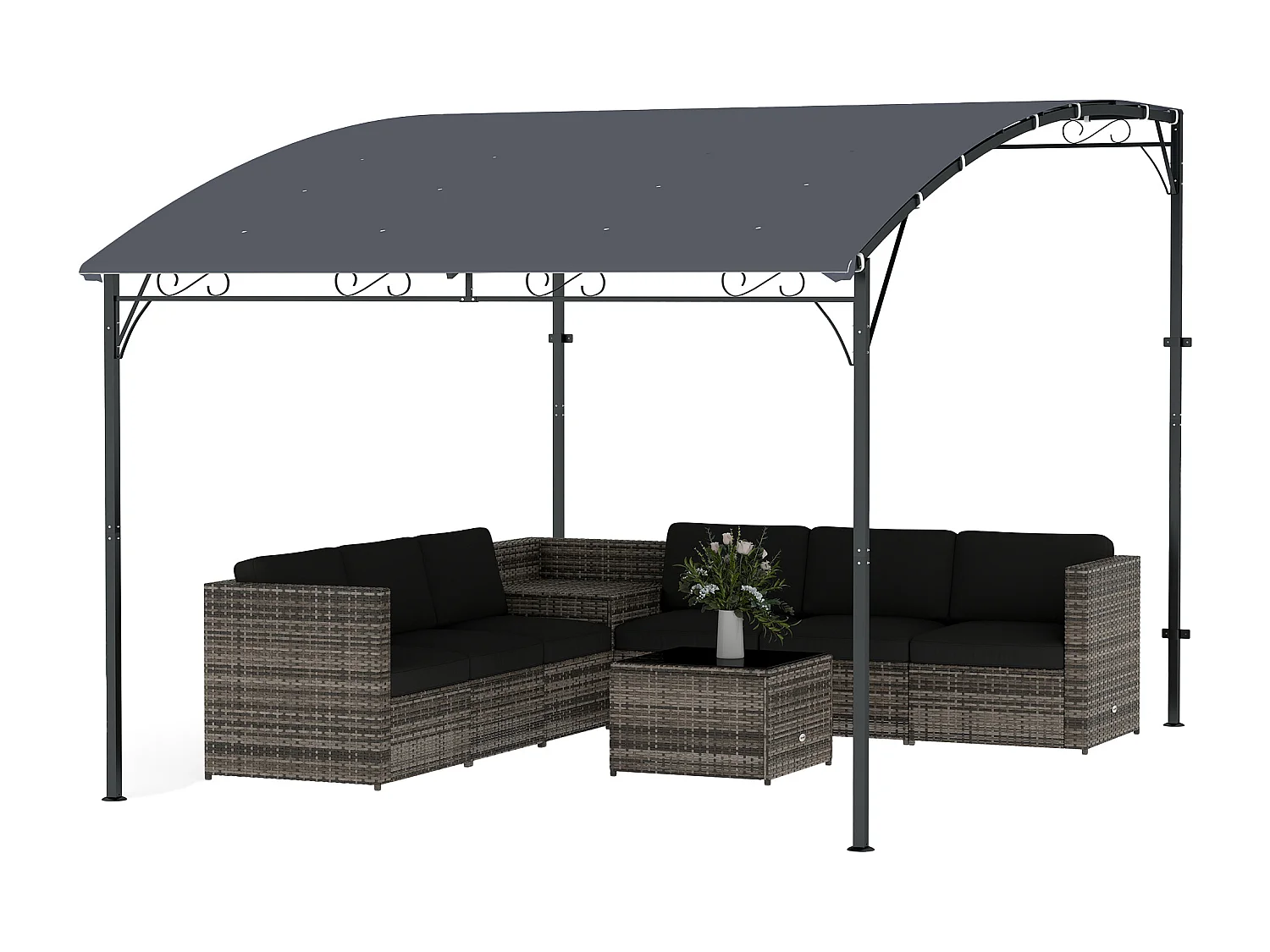 Gazebo pergola addossato con 16 fori di drenaggio 3.8x2.8 m grigio