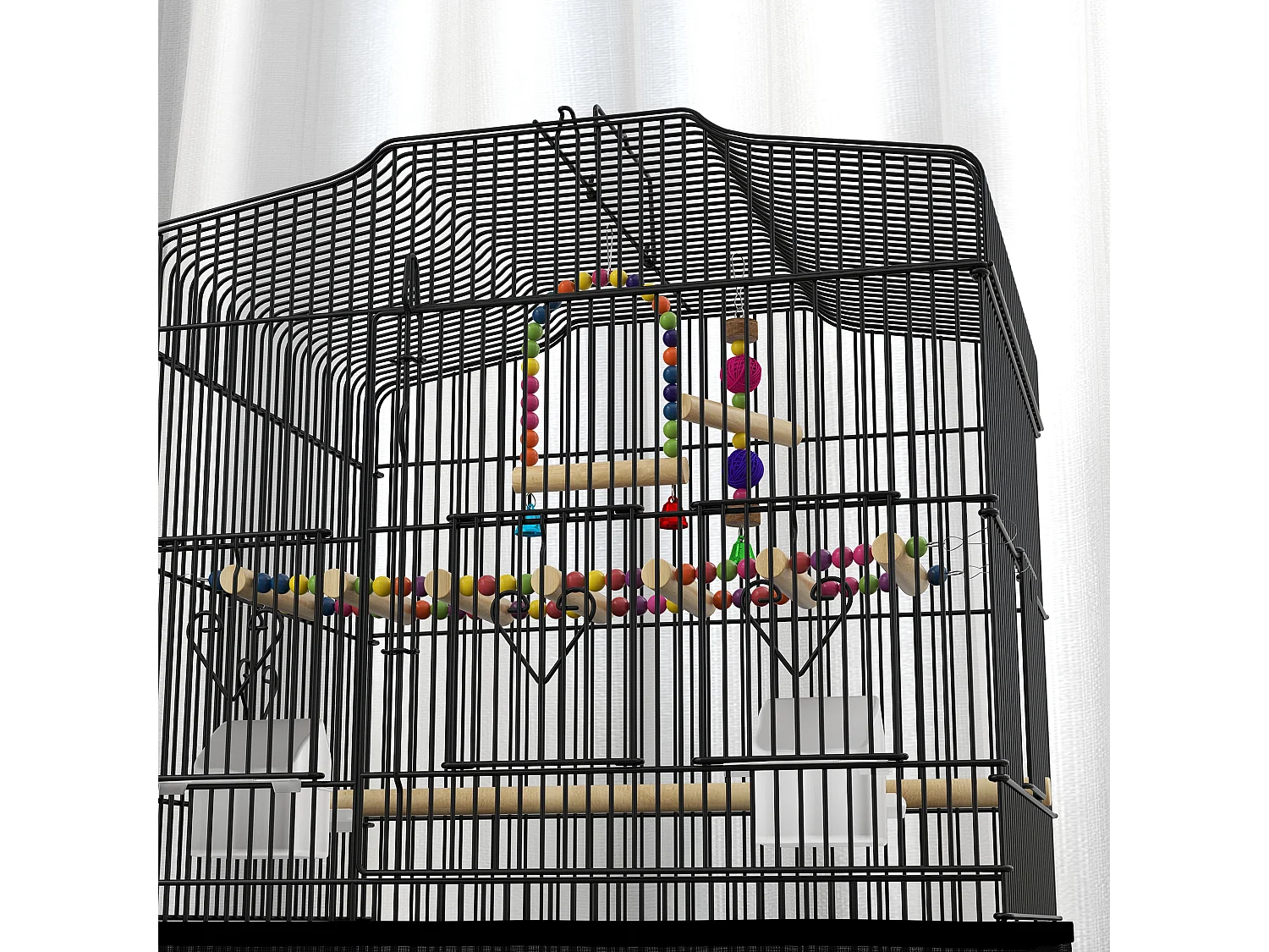 Gabbia per uccellini con vassoio estraibile e accessori nero