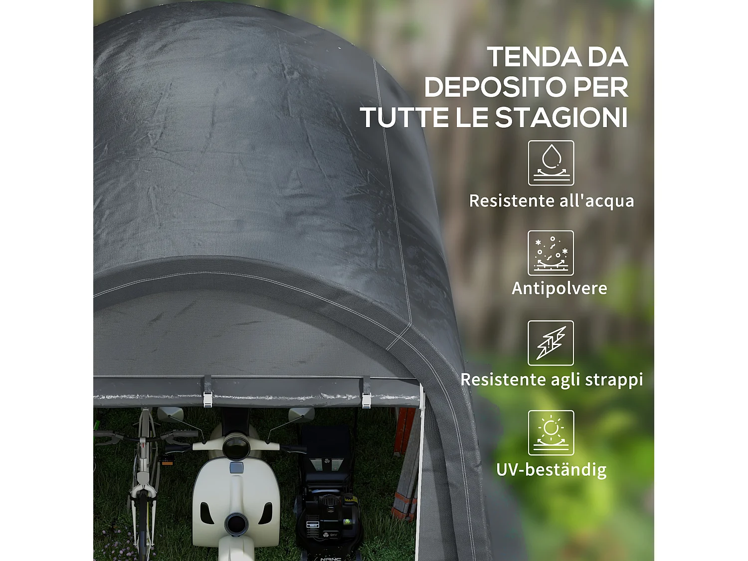 Tendone da giardino con 2 ingressi a zip e copertura rinforzata grigio
