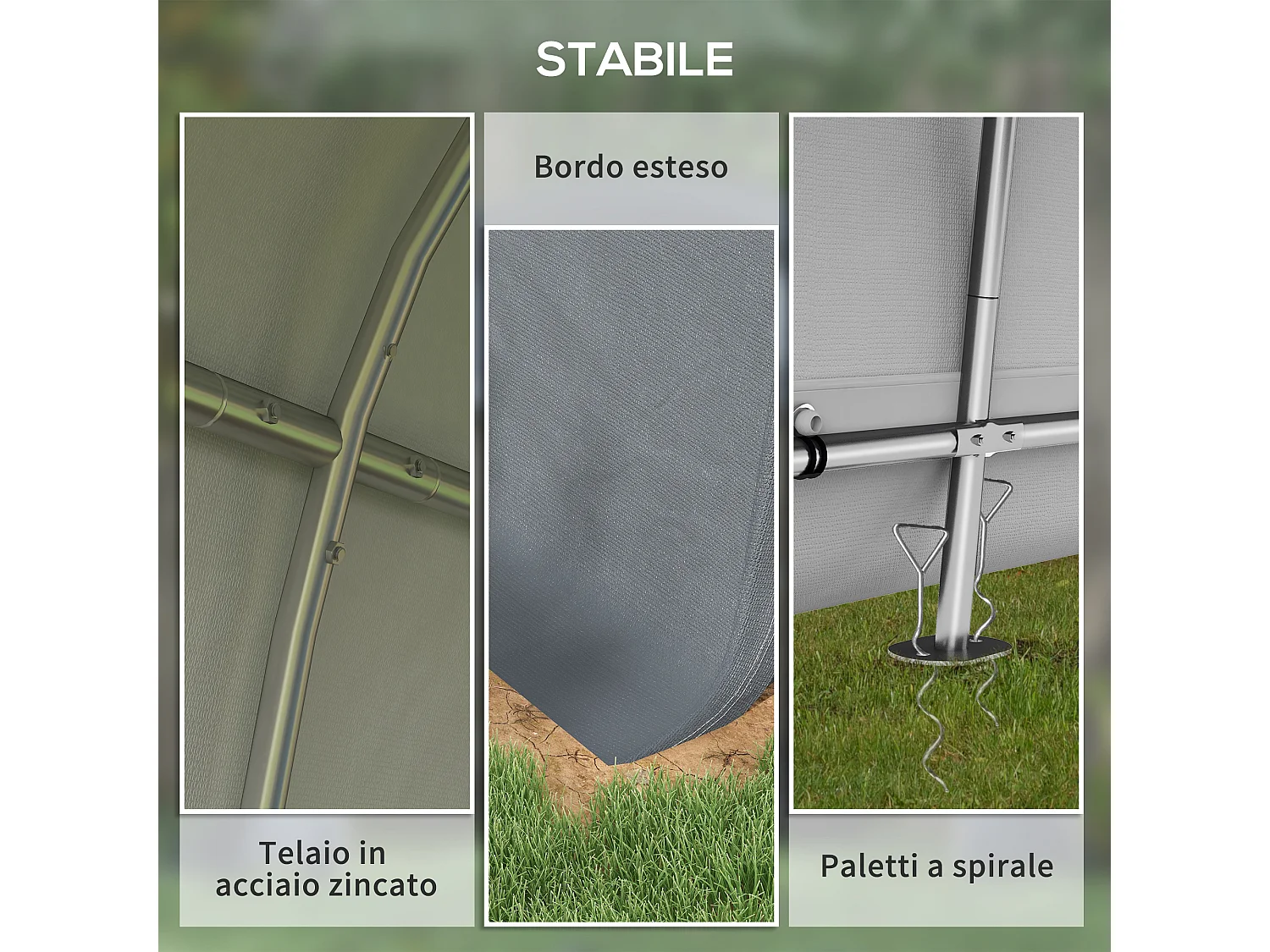 Tendone da giardino con 2 ingressi a zip e copertura rinforzata grigio
