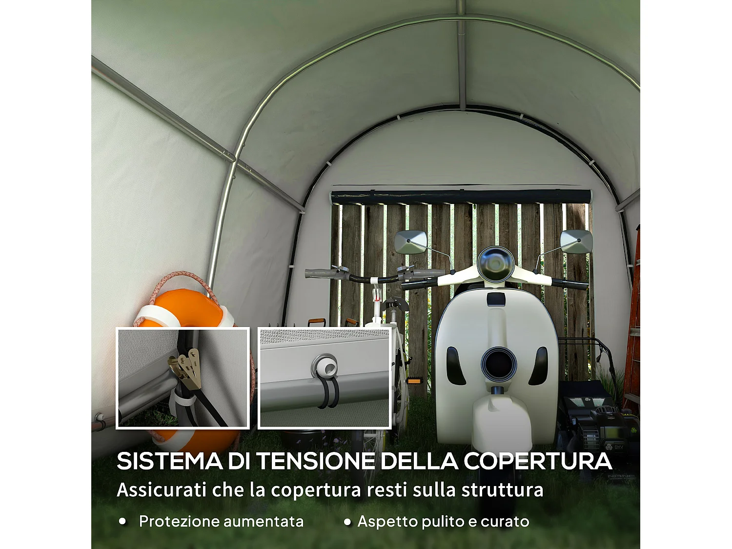 Tendone da giardino con 2 ingressi a zip e copertura rinforzata grigio
