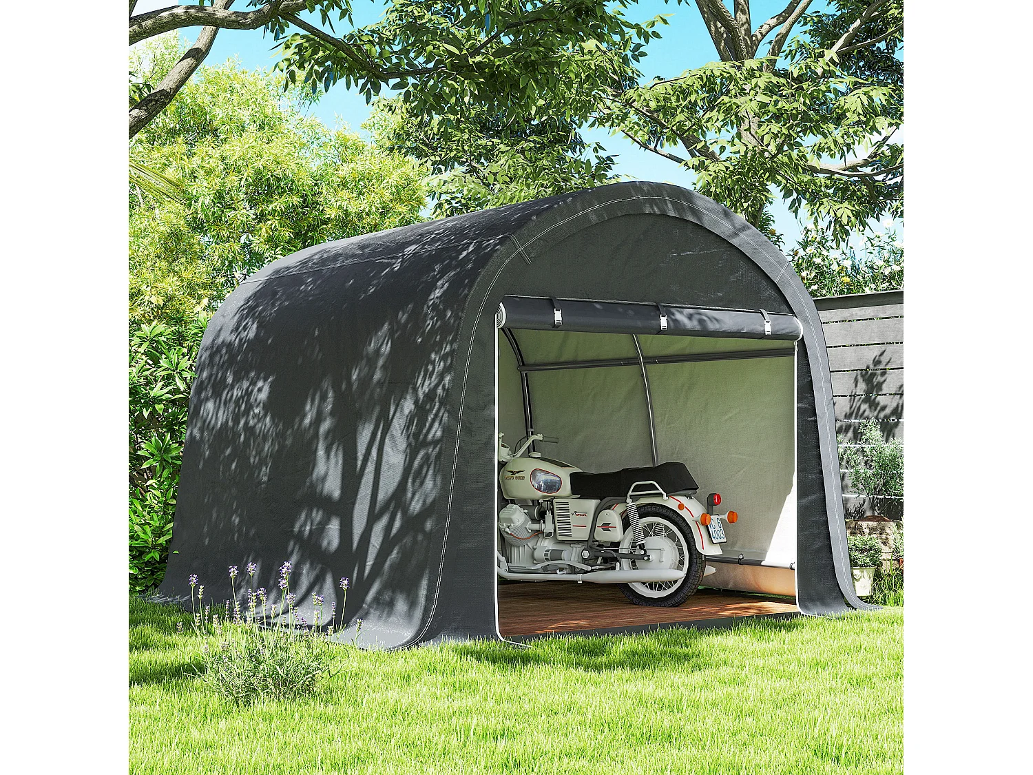 Tendone da giardino con 2 ingressi a zip e copertura rinforzata grigio
