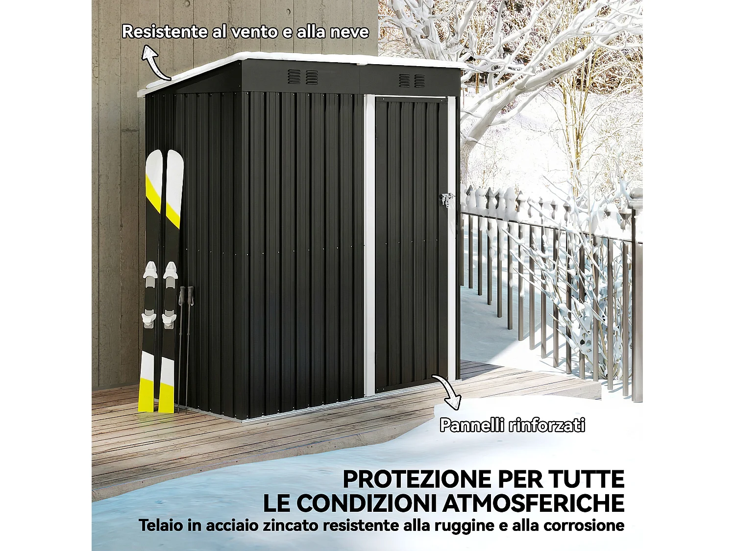 Capanno da giardino con porta chiudibile in metallo grigio scuro