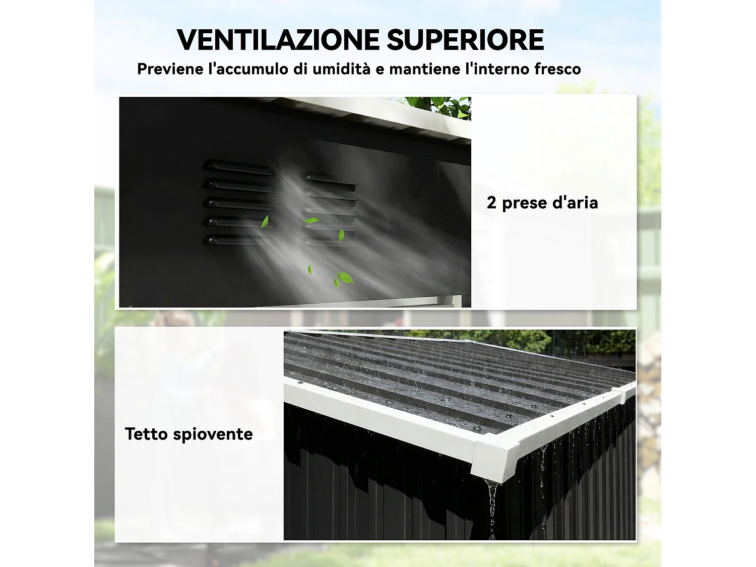 Capanno da giardino con porta chiudibile in metallo grigio scuro
