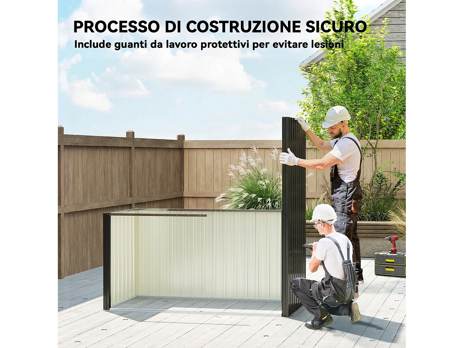 Capanno da giardino con porta chiudibile in metallo grigio scuro