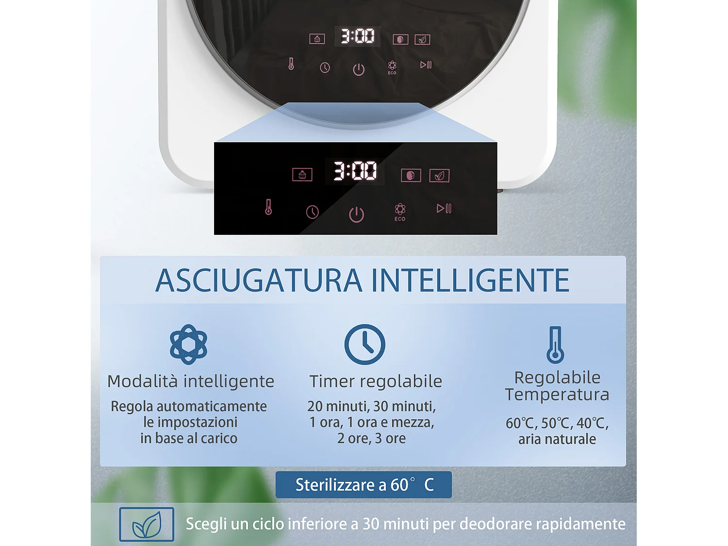 Asciugatrice vented 800w con timer acciaio bianca
