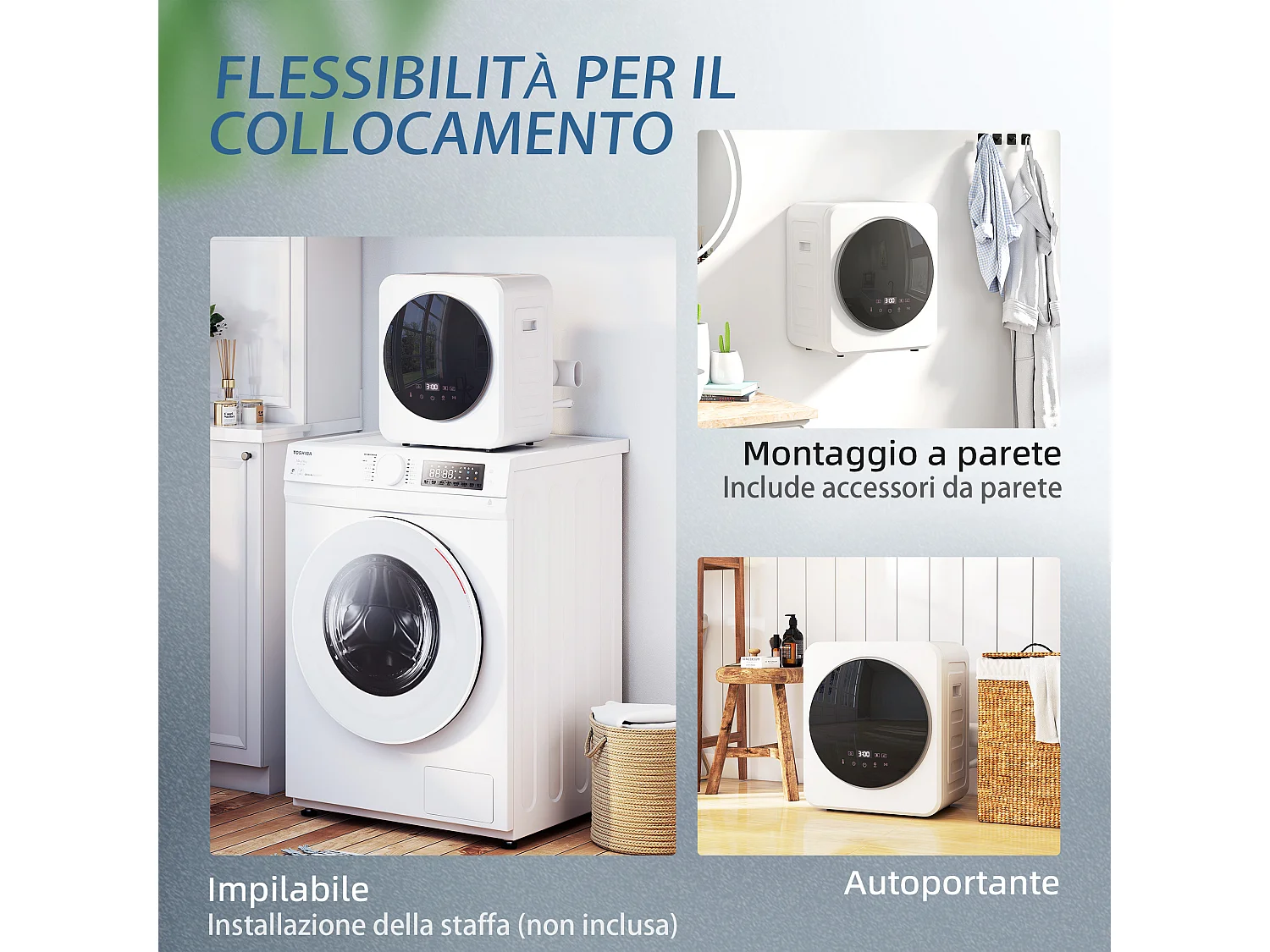 Asciugatrice vented 800w con timer acciaio bianca