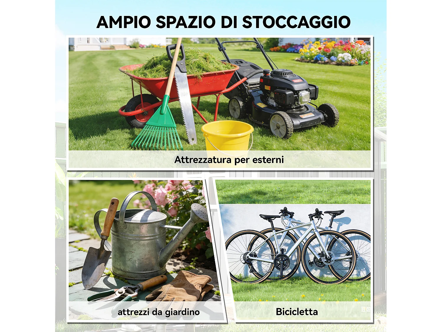 Capanno da giardino con 2 porte scorrevoli in acciaio nero