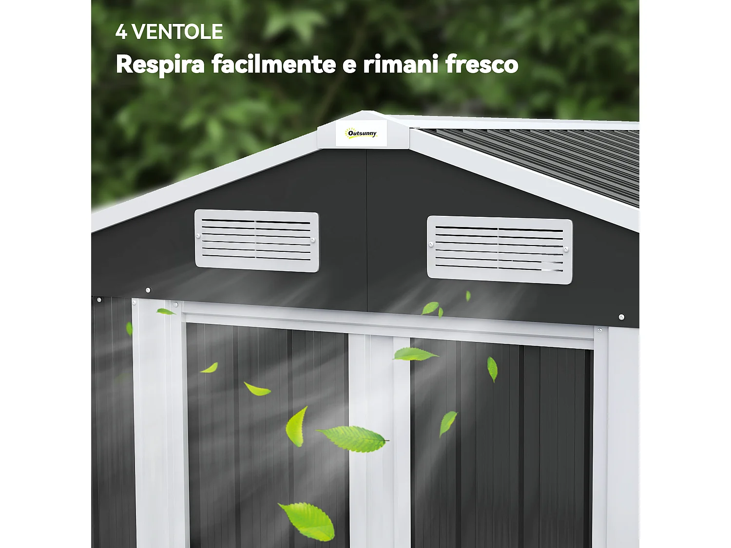 Capanno da giardino con 2 porte scorrevoli in acciaio nero