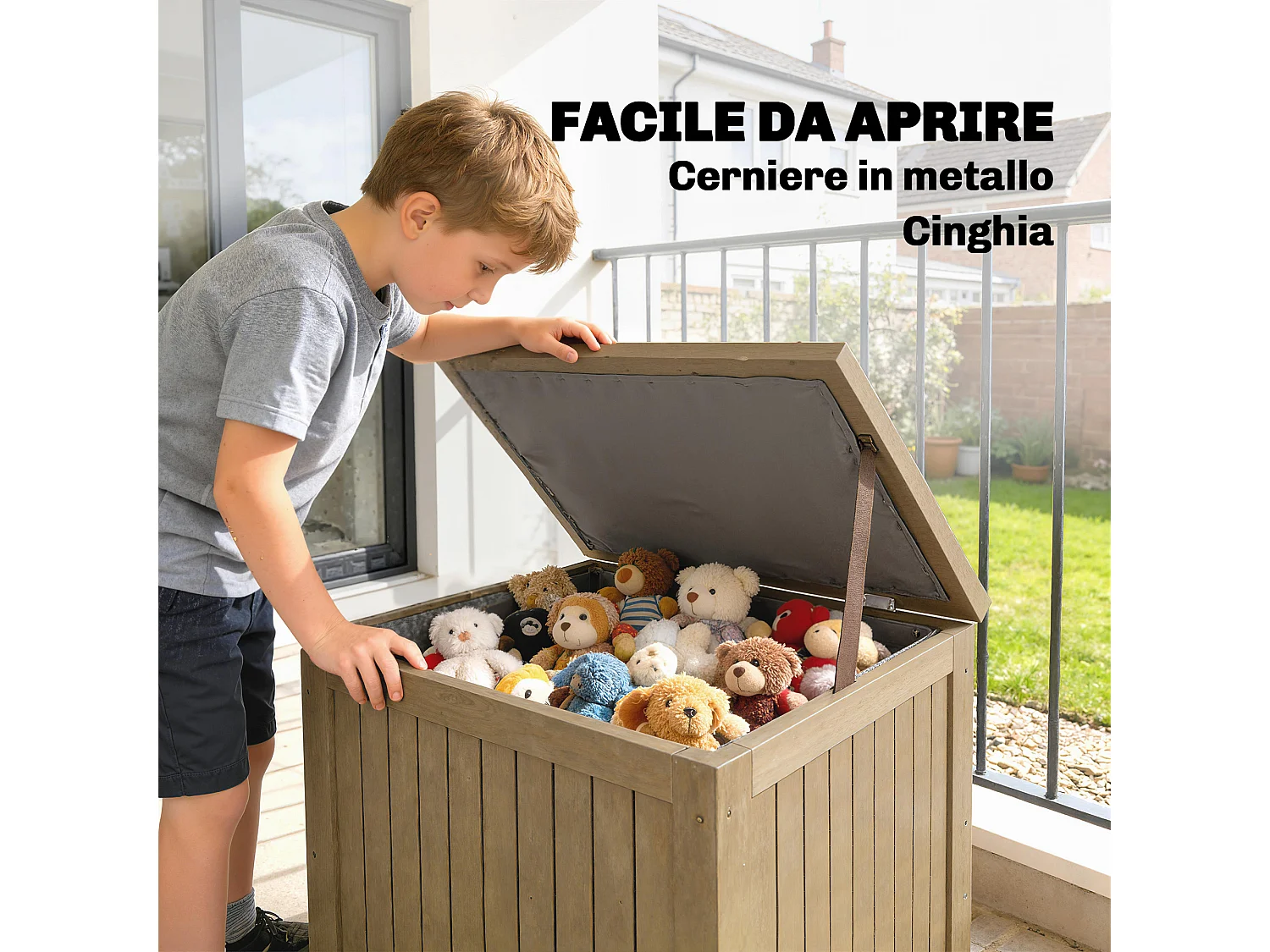 Cassapanca da esterno da 130l in legno marrone