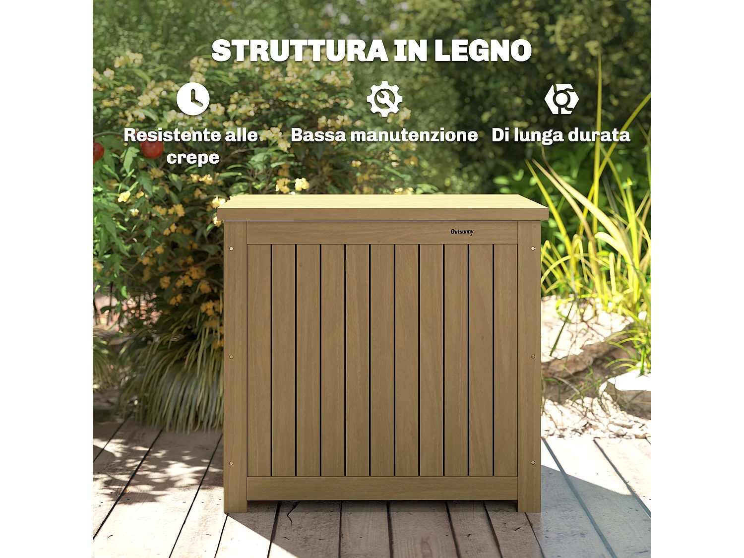Cassapanca da esterno da 130l in legno marrone