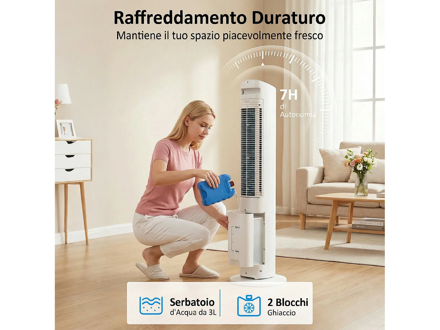 Raffrescatore aria a torre 3 velocità 3l bianco