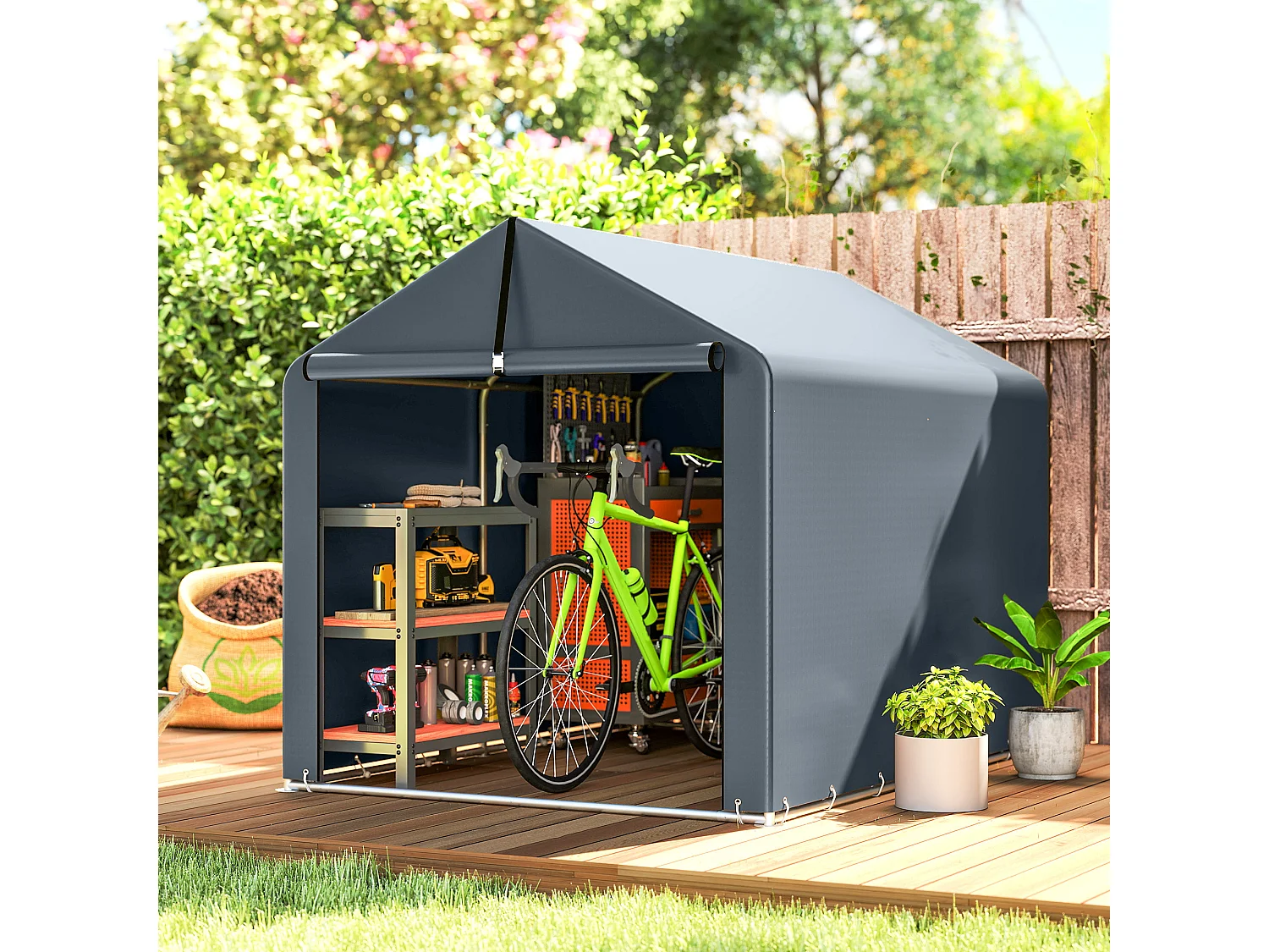 Tenda garage rinforzata e impermeabile a zip grigia