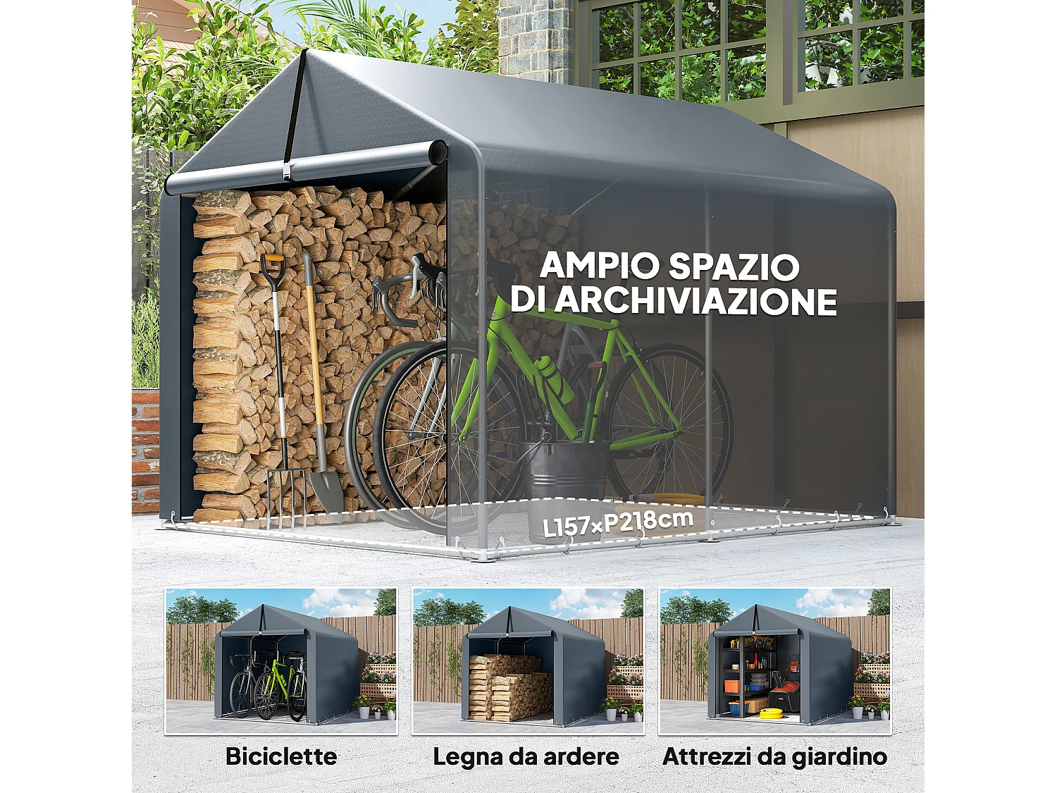 Tenda garage rinforzata e impermeabile a zip grigia