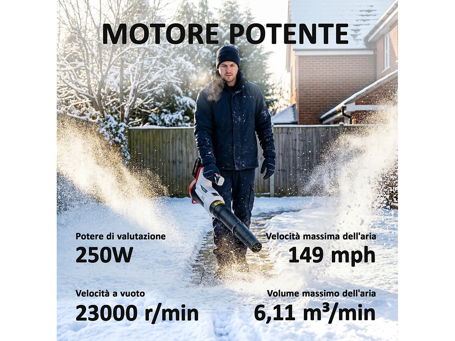 Soffiatore per foglie cordless a batteria 6 velocità leggero