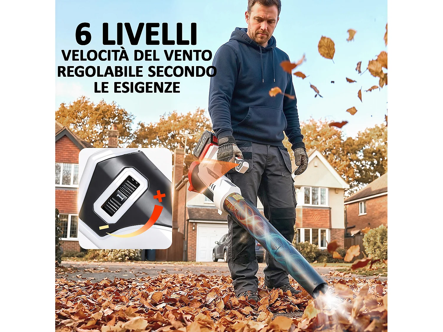 Soffiatore per foglie cordless a batteria 6 velocità leggero